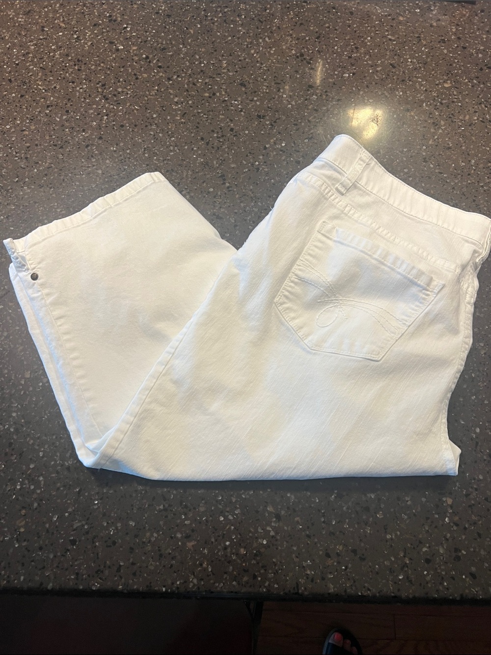 CJ Banks White Comfort-Waist Denim Capri Pants